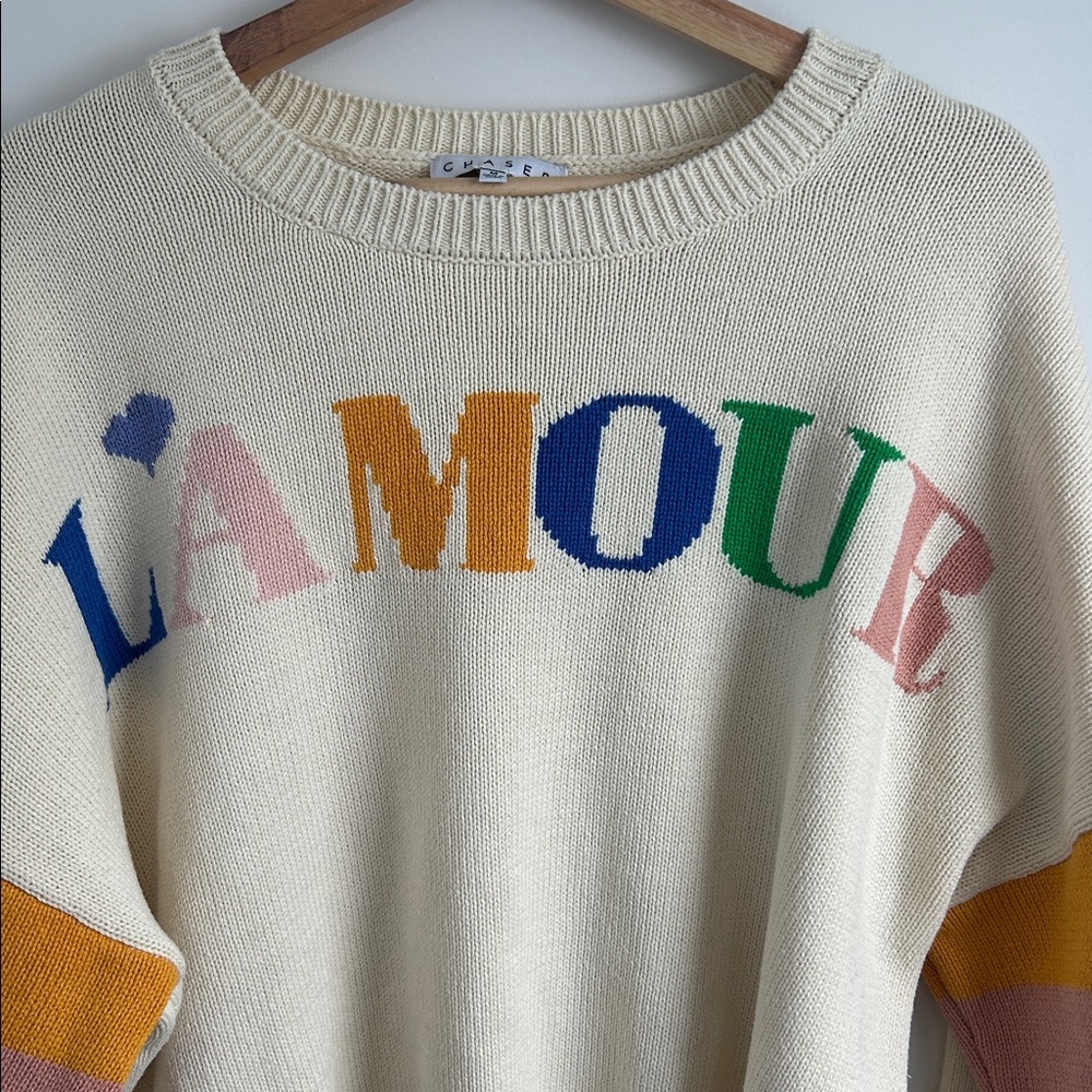 Chaser L'Amour Cream Sweater with Colorful Lettering - Picture 4 of 4